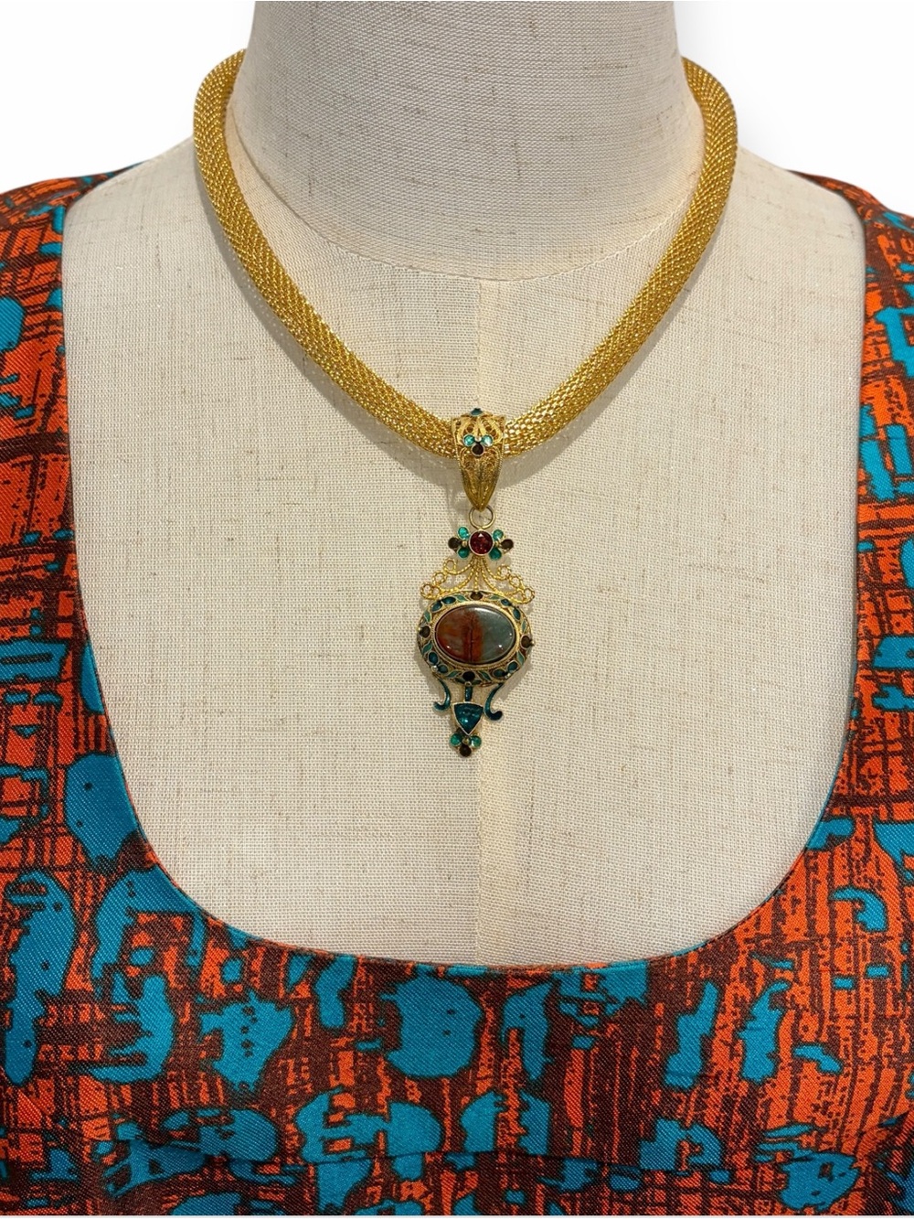 Vintage Gold Plated Vermeil Statement Pendant Necklace Earring Set - NWOT - Picture 7 of 16